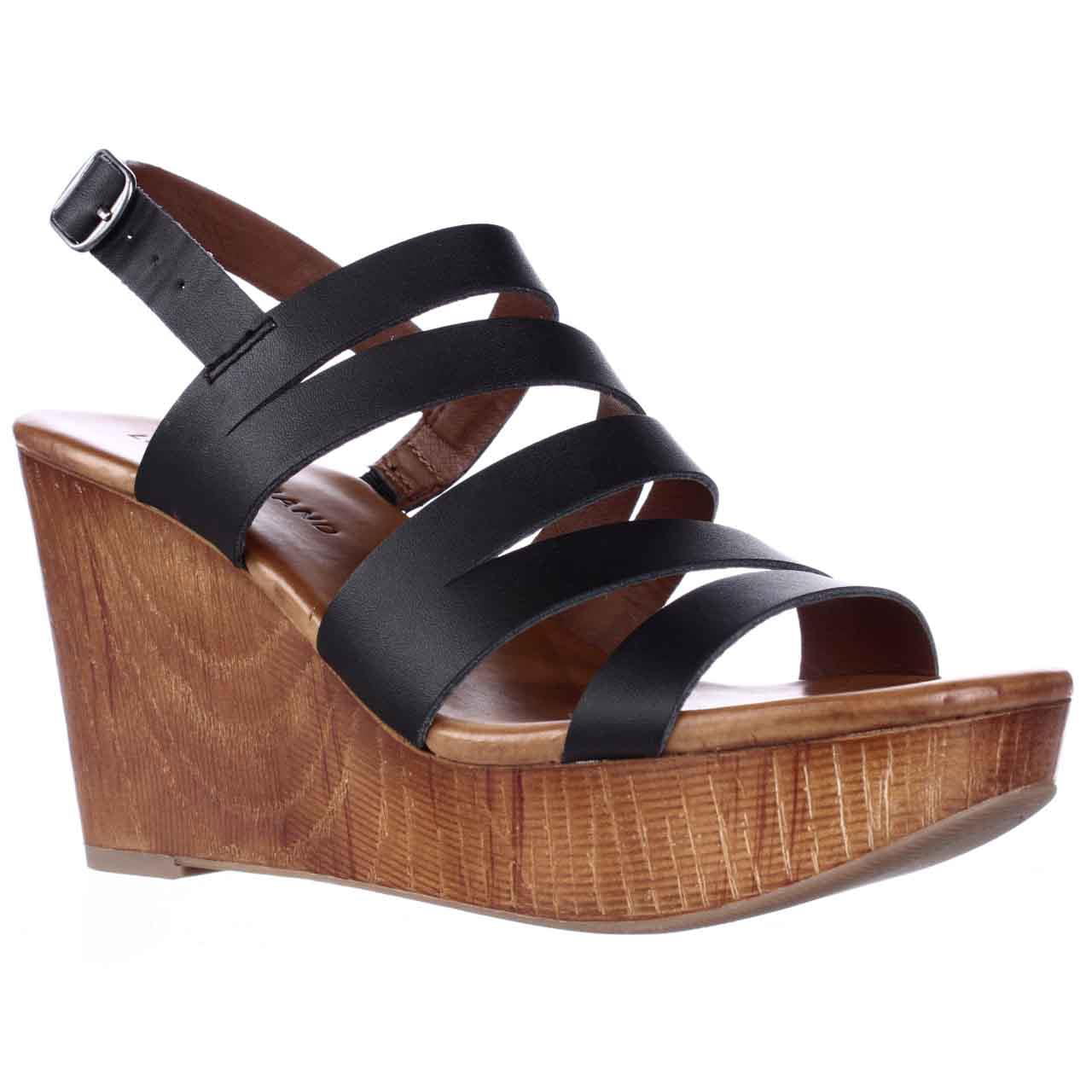 Womens Lucky Brand Marinaa Wedge Strappy Sandals - Black - Walmart.com
