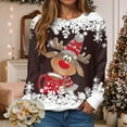 thumbnail image 2 of larppty Festive Reindeer Christmas Sweater Women Long Sleeve - Funny Cute Xmas Crewneck Pullover Tops (Brown, L), 2 of 6