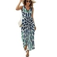 thumbnail image 2 of Paintings Flowers, Teal, Aqua, Navy Blue Womens Night Club Maxi Dress V Neck Sleeveless Bohemia Long Dresses, 2 of 9