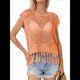 thumbnail image 1 of Top Corto de de Ganchillo con Borlas para Mujer, Sexy, de Corta, de Rejilla Transparente. Naranja y Rojo XL, 1 of 8