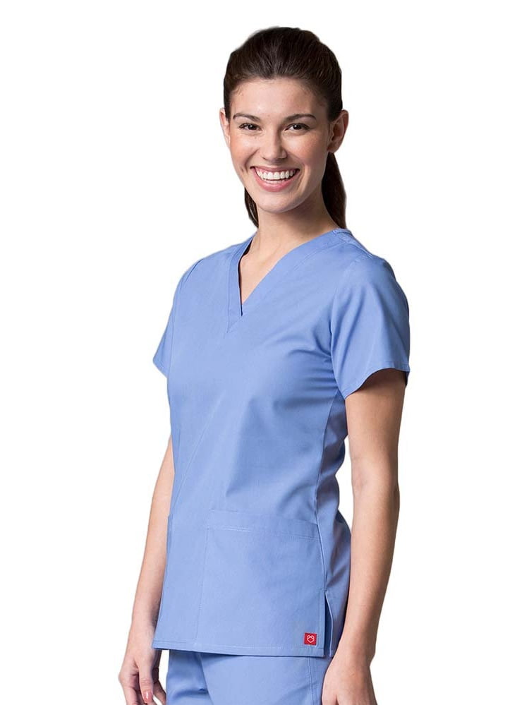 Women/'s Medical Scrubs Uniform Set V-neck Wrap Top with Red Neckline 7 Pockets