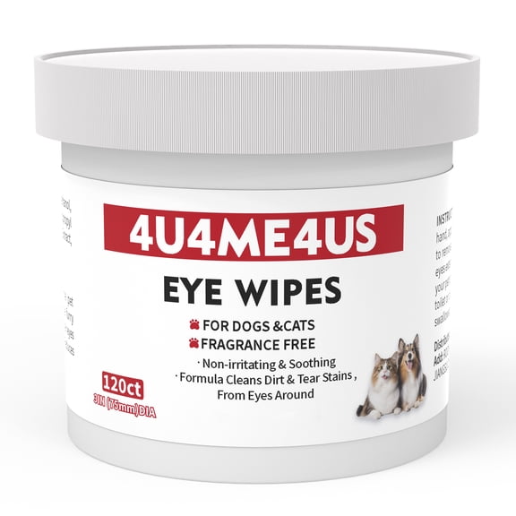 4U4ME4US Pet Eye Wipes 120 CT for Dog Cat Grooming,Tear Stain Remover for Puppy Kitty, Plant Based Unscented Formula