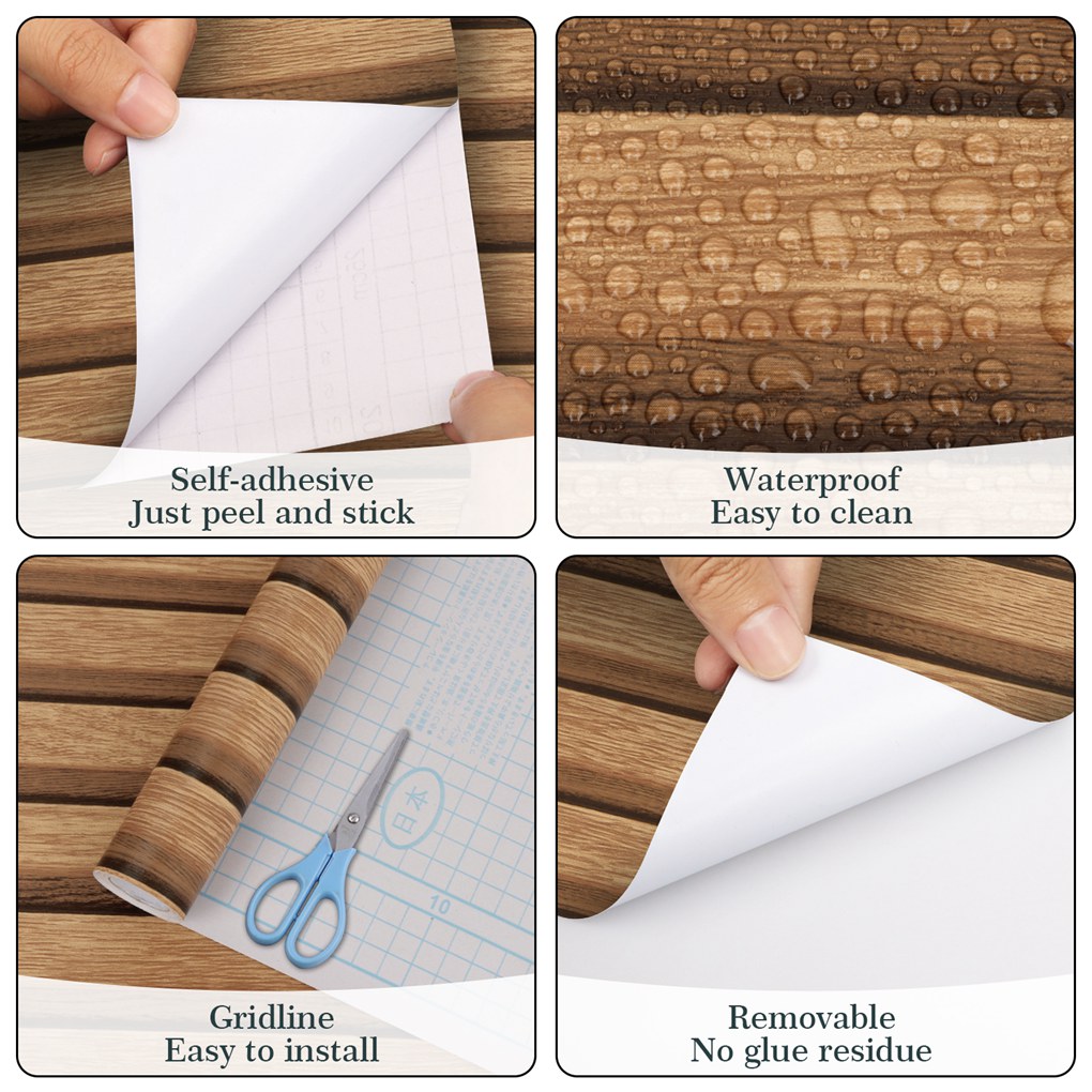 Arthome 17''x393'' Wood Slat Wallpaper ,Peel and Stick Self Adhesive Wood Wallpaper PVC Vinyl Decorative Removable Wallpaper Waterproof Faux Wood Grating Stripe Contact Paper for Living Room Bedroom