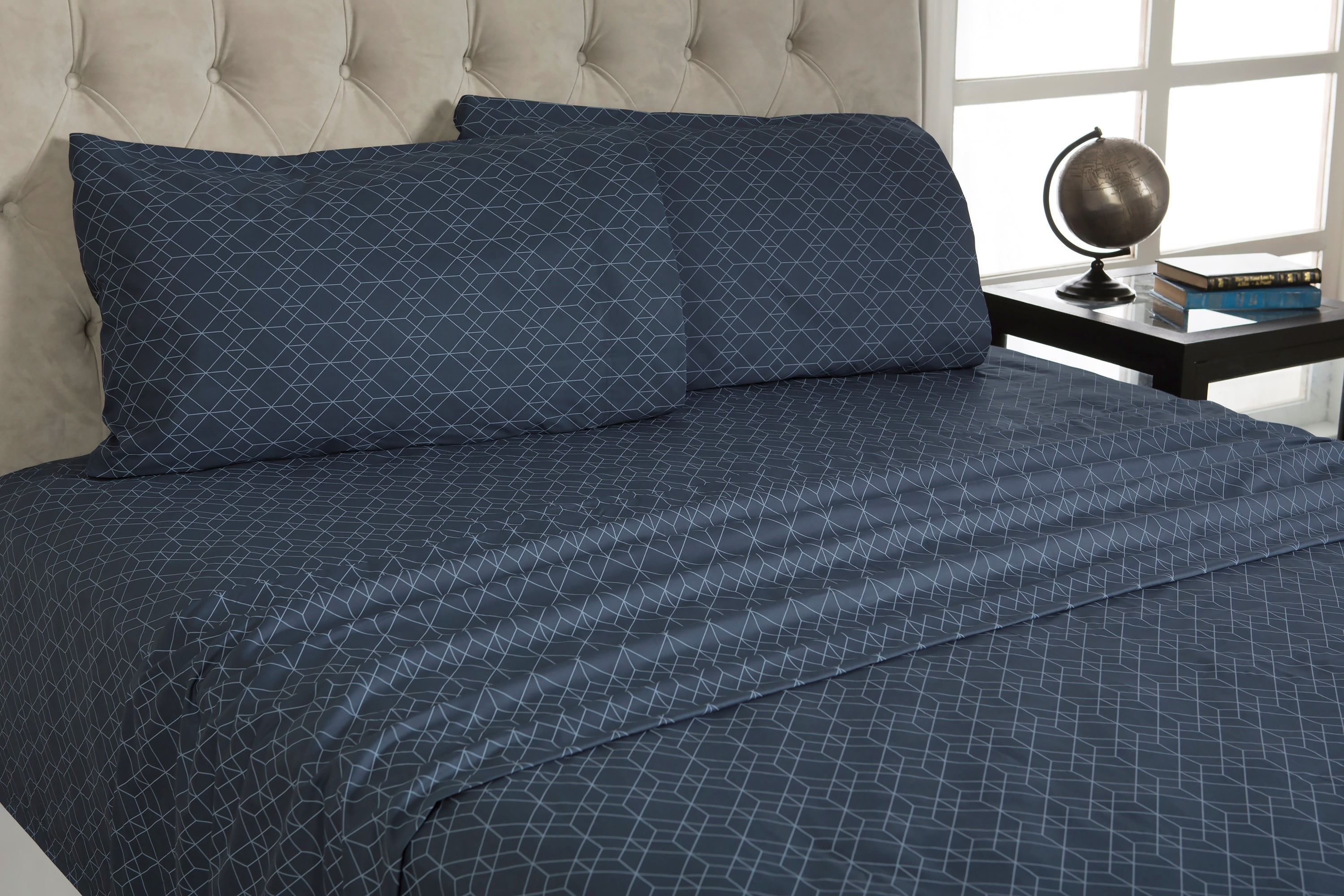 Mainstays 100 Cotton Percale Printed Sheet Set, 3D Grid, Full