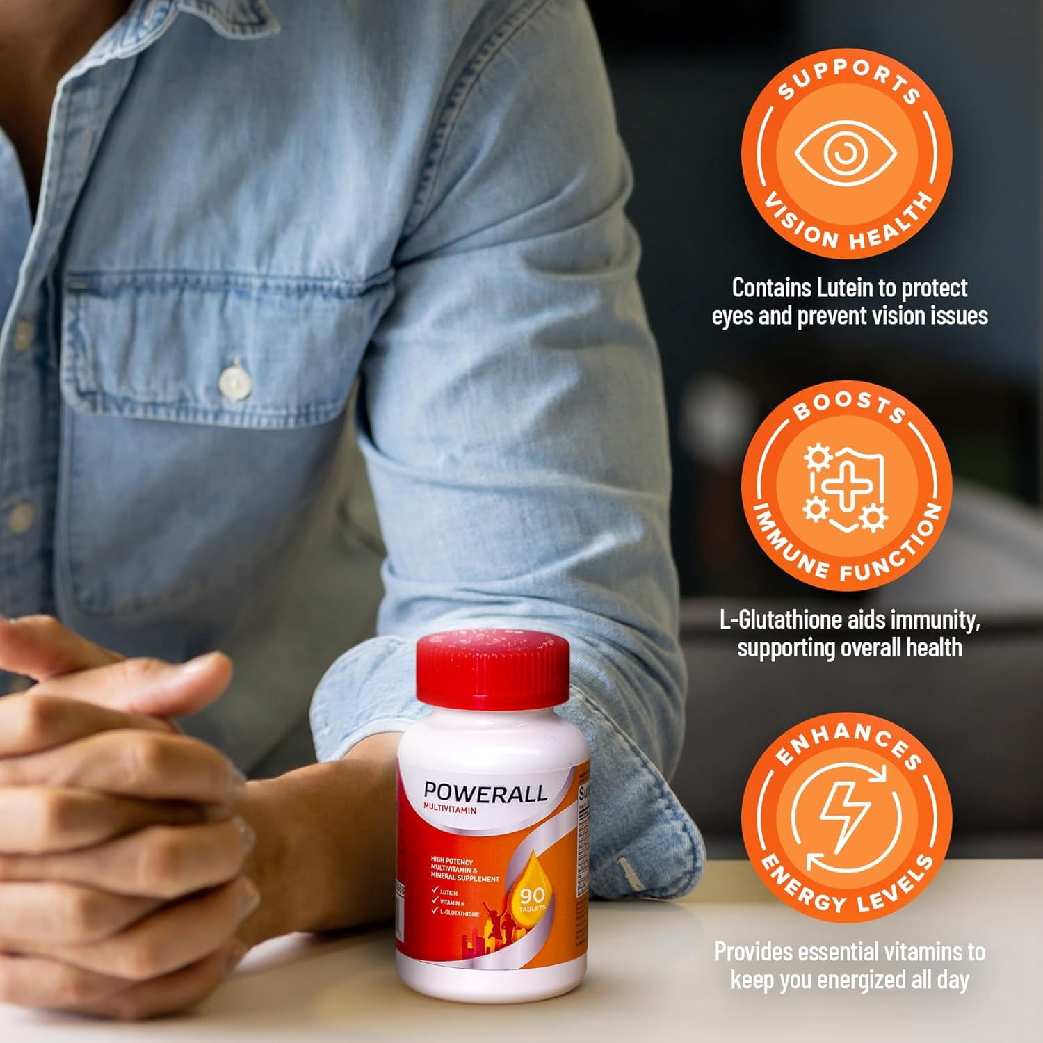 PowerAll Multivitamin - Lutein, Vitamin K & Iron for Vision, Immunity & Bone Health 90 Count