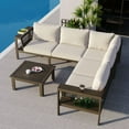 thumbnail image 4 of 4 Pieces Outdoor Acacia Wood Sofa Set, Woven Mesh Armrests, L-Shaped Patio Furniture Sofa Set with Coffee Table, Outdoor Conversation Set with Gray Cushions and Side Table, 4 of 21
