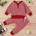 thumbnail image 2 of Odeerbi Toddler Boys Girls Fall Winter Outfits Striped Tops Jogger Pants Set 1-3 Years Kids Long Sleeve Pullover Shirt Lace Up Ankle Tied Pants Two-piece Set Toddler Clothes Red, 2 of 4