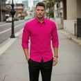 thumbnail image 7 of Dress Shirts for Mens Pink Long Sleeve Button Down Shirt Formal Wedding Prom Slim Fit Tops 2XL, 7 of 7