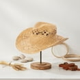 thumbnail image 3 of Jiibva Straw Panama Hat Handmade Crochet Western Cowboy Hat Casual Summer Wide Brim Beach Hat For Outdoor Sun Protection, 3 of 7