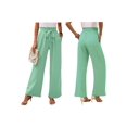 thumbnail image 3 of Women'S Wide Leg Lounge Pants with Pockets High Waisted Adjustable Tie Knot Loose Trousers Light Green L, 3 of 7