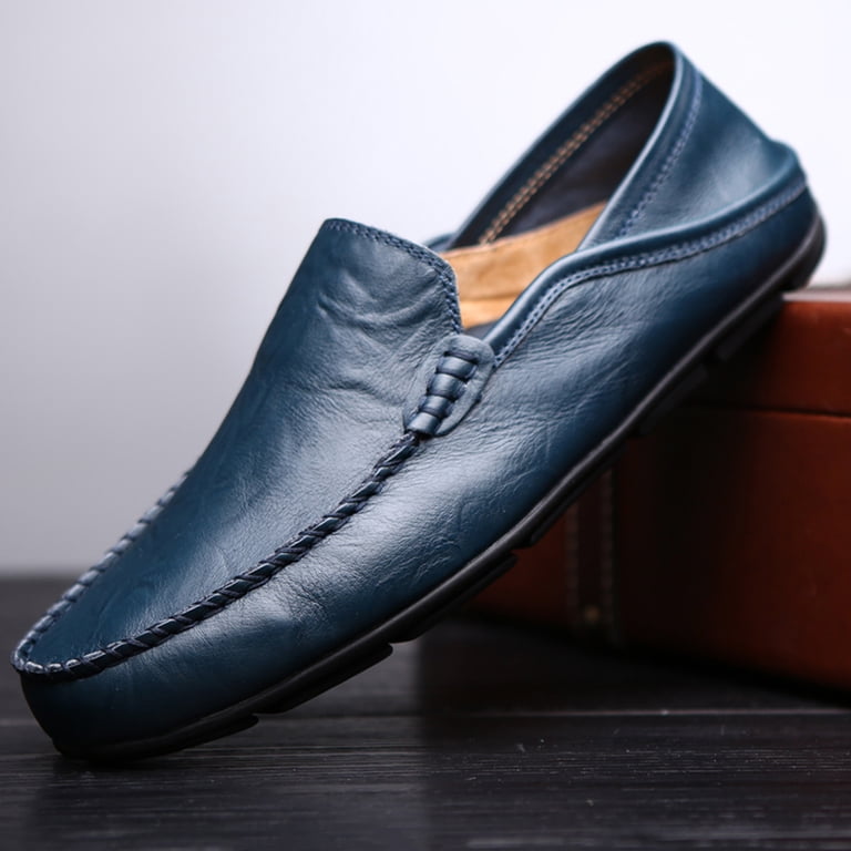 Men\'s Blue Leather Loafers Premium Genuine Slip On Breathable Casual Shoes Oliver - Men main image 3
