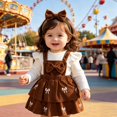 thumbnail image 3 of enyan Baby Girls Christmas Outfits Long Sleeve Onesie Romper+Suspender Skirt Set+Headband 3Pcs Fall Winter Clothes Brown，12-18 Months, 3 of 7