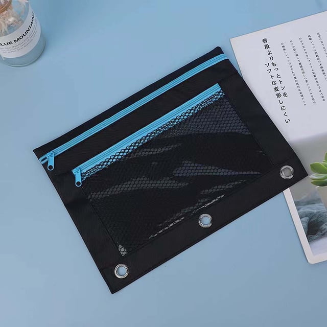 Estuche con cremallera para lápices | Organizador de gran capacidad con doble compartimento y sección transparente | Tela resistente | Compatible con carpetas de tres agujeros | Bolsa de cosméticos