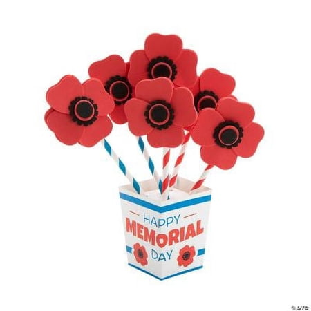 Memorial Day Straw Poppy Flower Bouquet Craft Kit - Craft Kits - 12 Pieces