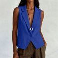 thumbnail image 4 of longantii Womens Cropped Blazer Vest Comfy Sleeveless Lapel Collar Blazer Vest Relaxed Fit Offfice Work Suit Spring Single Button Outfit Blue 3XL, 4 of 5