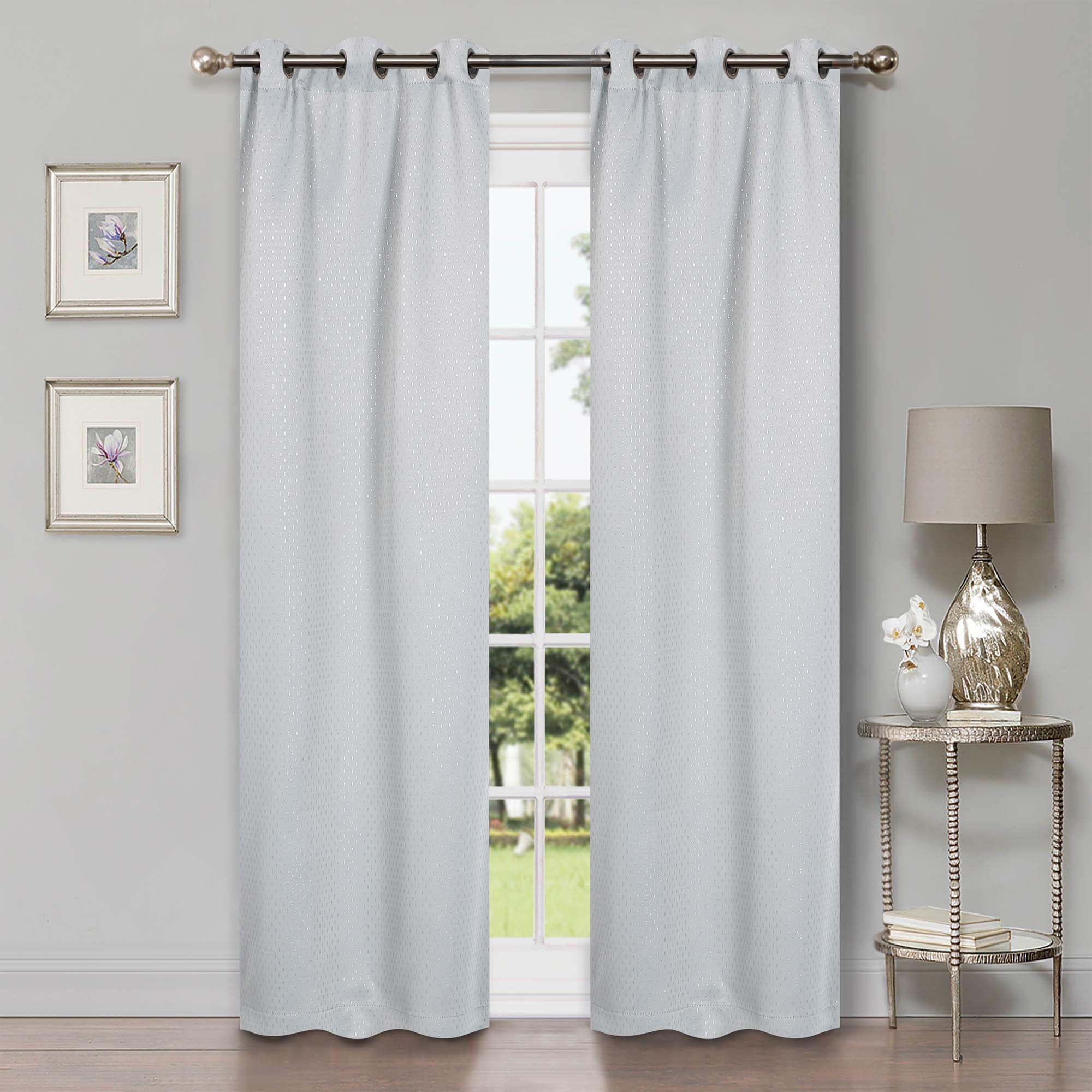 Superior Shimmer Blackout Curtains, Grommet Header, Set of 2, 42" X 108", Chrome