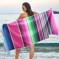 thumbnail image 6 of Coolnut Mexican Serape Blanket Stripes Beach Towel, Sand Free Super Absorbent Oversized Travel Towel with Mesh Bag for Beach, Camping, Swimming, Holiday, 30 x 60 Inch Washcloth Gift, 6 of 7