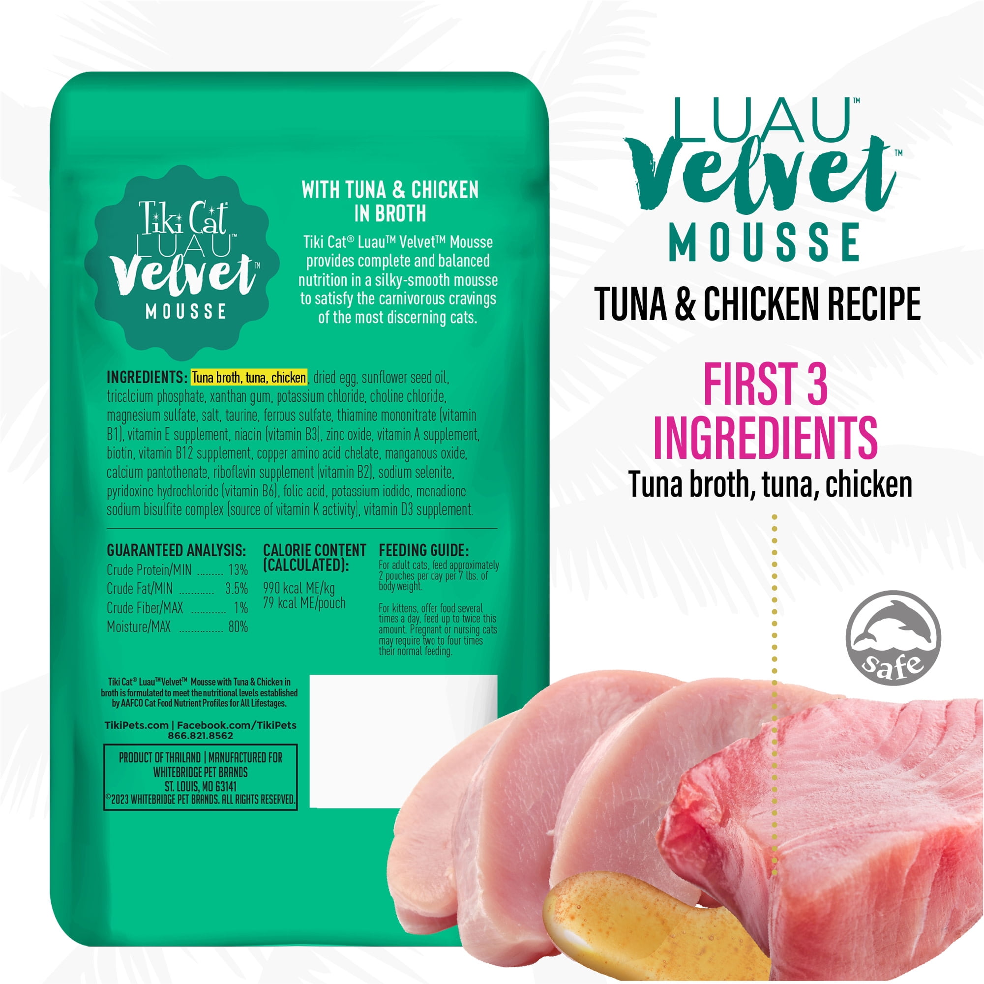 (12 pack) Tiki Cat Luau Velvet Mousse Wet Cat Food, Tuna & Chicken, 2.8 oz. Pouch