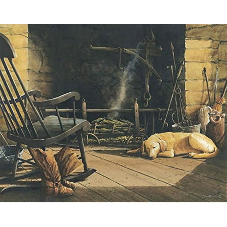 Where Best Friends Gather   Sleeping Golden Labrador Dog   28x22 Art Print
