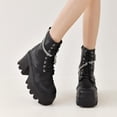 thumbnail image 3 of Women's Square Toe Chunky Platform Wedge Boots | Lace-Up & Zipper Combat Ankle Booties, 3 of 7