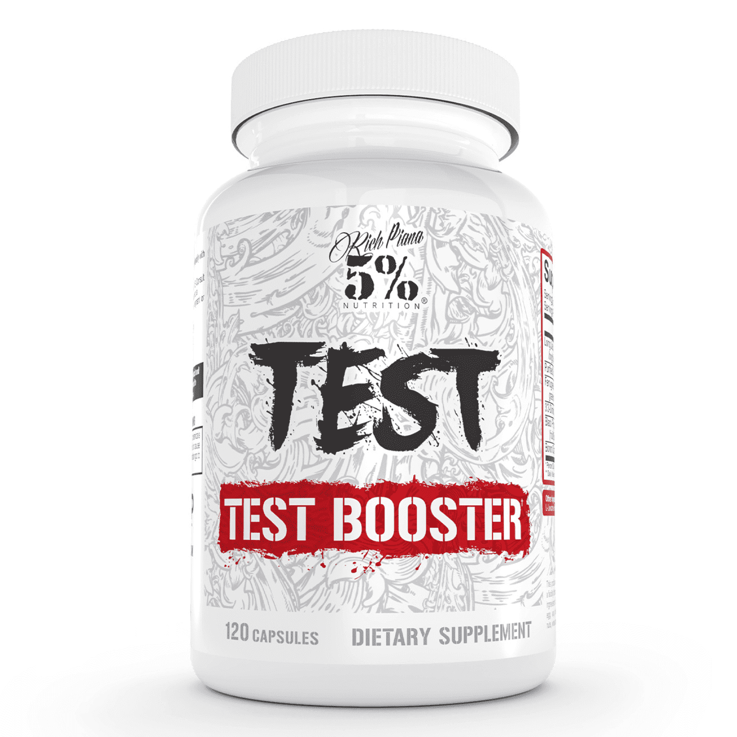 5% Nutrition Rich Piana Test Natural Testosterone Booster for Men Muscle Builder, Male Vitality, Energy & Stamina Tongkat Ali (Longjack), Shilajit, Fenugreek, DIM, Boron 120 Capsules