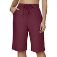 thumbnail image 3 of Xudanell Shorts For Women Knee Length Cotton Linen Wide Leg High Waisted Beach Summer Pants Casual Vacation Short Pant(Red,XXXL), 3 of 7