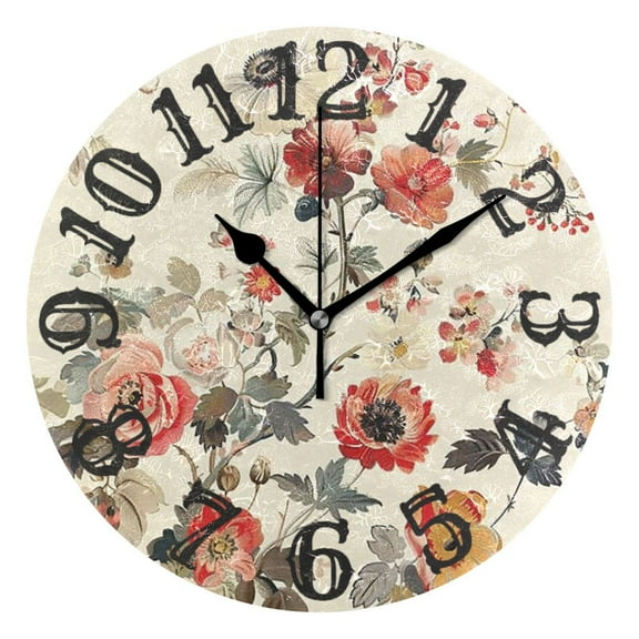 Boho Flowers Wall Clock 10 inch Non-Ticking Easy to Read Decorative Clocks for Home Bedroom Living Room