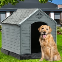 SAEWUD Large Plastic Dog House for Indoor Outdoor Use, Durable All-Weather Pet Shelter for Small to Large Dogs, Easy to Assemble Kennel, Gray