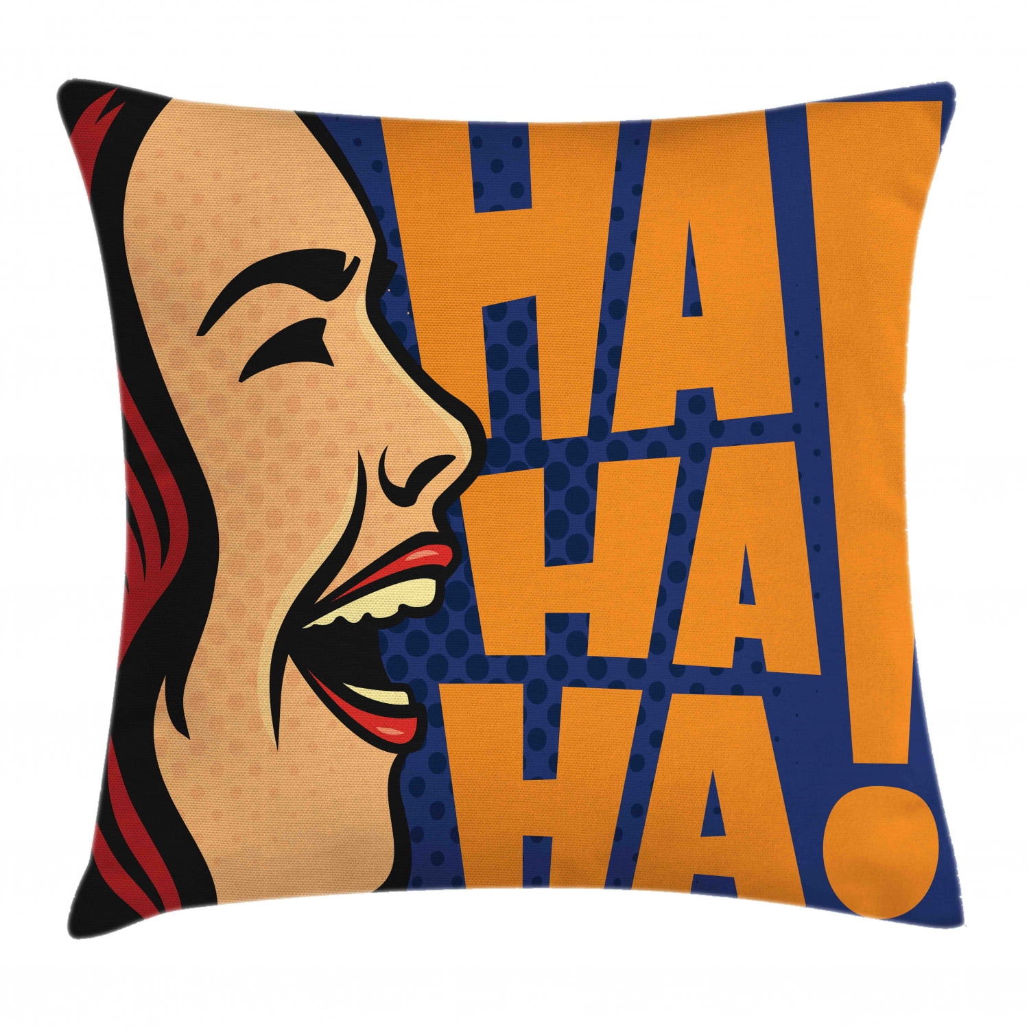 Joke Throw Pillow Cushion Cover, Cartoon Style Woman Laughing Old