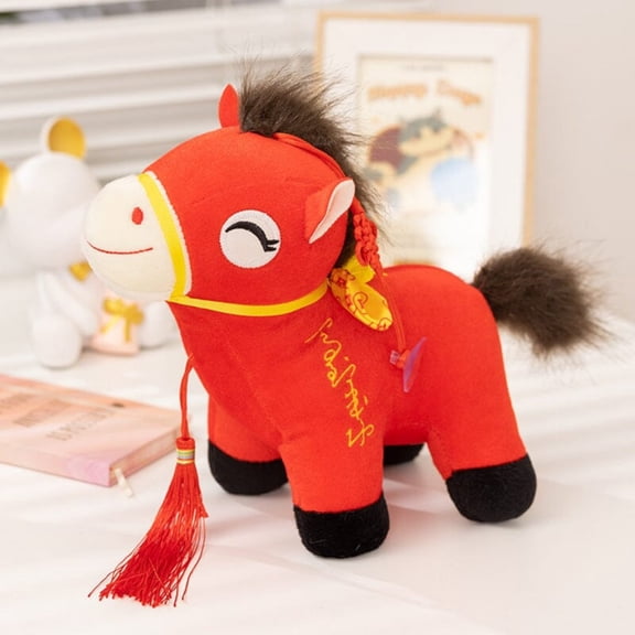strola Toys Year of The Horse Plush Toy 9.8 Inch Soft Red Horse Stuffed Animal Cute Plushie for Ki-ds Chinese Lunar New Year Decorations 2026 Zodiac Keepsake Gift