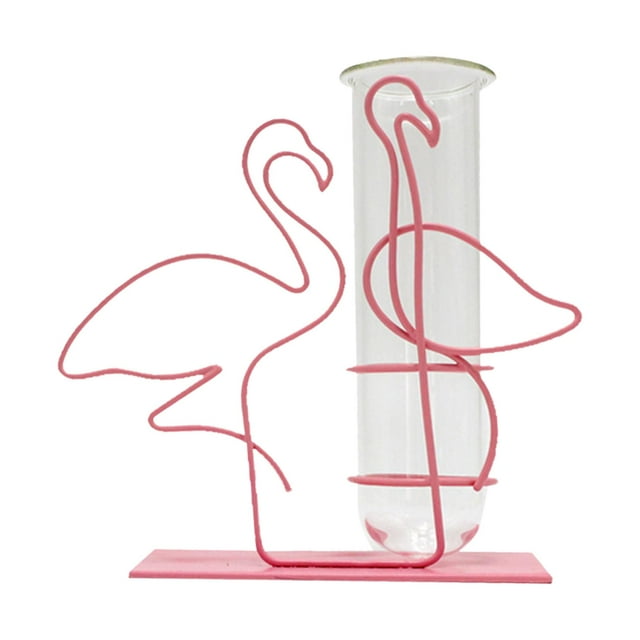Test Tube Vase Desktop Floral Arrangement with Iron Frame Stand Flamingo