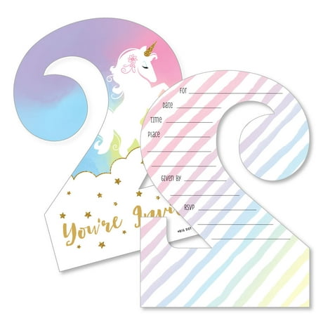 2nd Birthday Rainbow Unicorn - Shaped Fill-In Invitations - Magical Unicorn Second Birthday Party Invitation