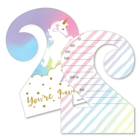 2nd Birthday Rainbow Unicorn Shaped Fill In Invitations Magical