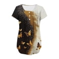 thumbnail image 4 of Maqroz Womens Pleated T Shirts Round Neck Short Sleeve Button Down Floral Printed Summer Tops Casual Loose Fit Blouses 2026 Black XXL, 4 of 5