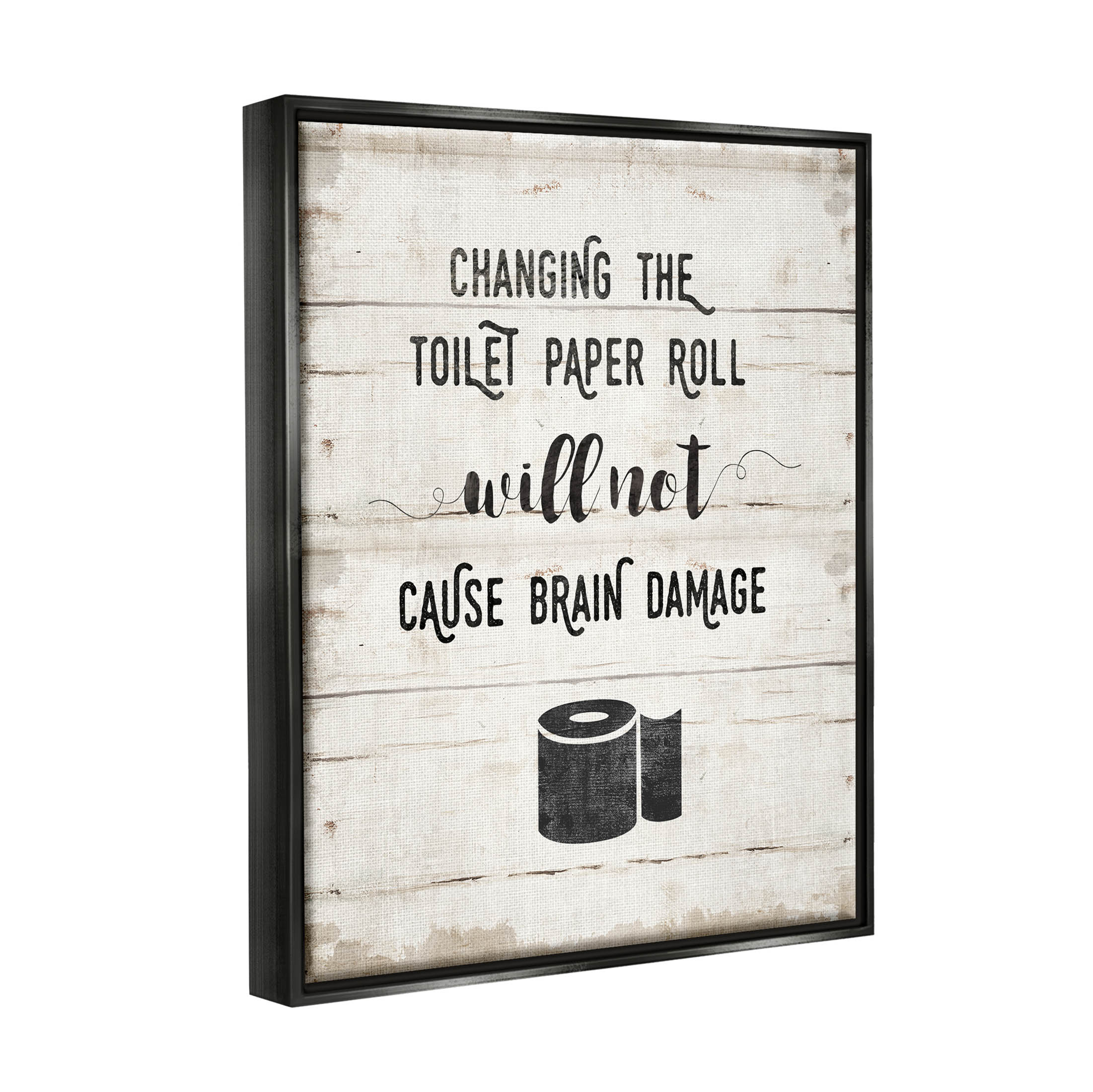 Stupell Industries Changing Toilet Paper Funny Graphic Art Jet Black Floating Framed Canvas Print Wall Art, Design by Amanda Murray