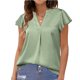 thumbnail image 1 of Camisas de satén de manga corta con cuello en V para mujer, blusa holgada de manga corta con volantes de Color puro informal a la moda de verano para mujer, 1 of 5