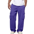 thumbnail image 3 of Nestiefly Cargo Sweatpants for Men Straight Wide Leg Baggy Pants High Rise Elastic Jogger Sweatpant Stretch Trouser with Pockets Purple XL, 3 of 9