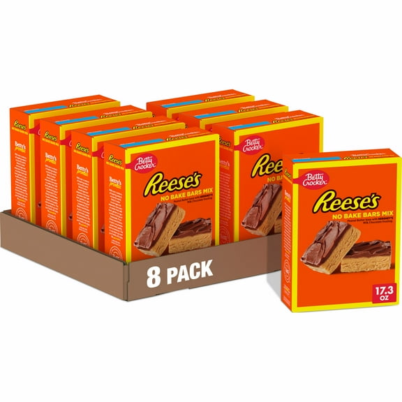 (8 pack) Betty Crocker REESE'S Peanut Butter No Bake Bars Mix With HERSHEY’S Frosting, 17.3 oz