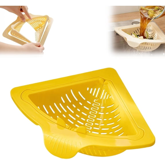 Magnetic Drainage & Filter Basket, Kitchen Corner Sink Strainer, Triangular Sink Strainer with Twist-Open Bottom, Kitchen Sink Corner Rack for Draining & Storage, Punch-Free Installation (BEIGE)