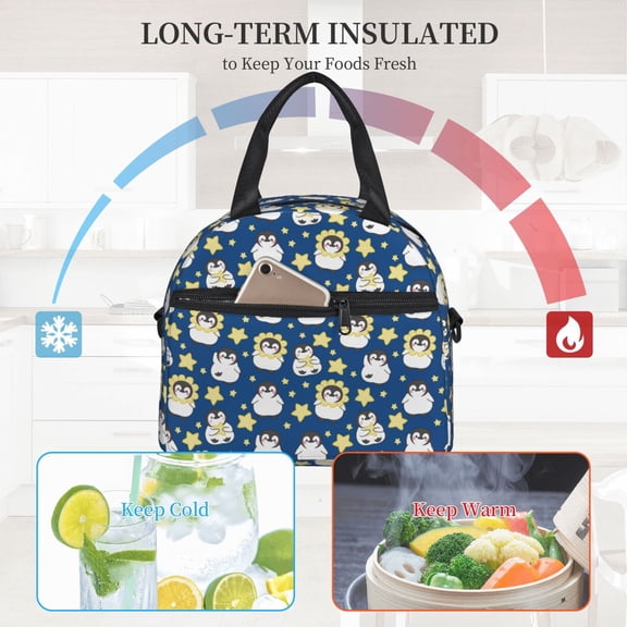 Ratiio Star Penguin Pattern Lunch Bag ,Insulated Lunch Box, Small Leakproof Cooler Food Lunch Containers Reusable High Capacity Lunch Tote Bags
