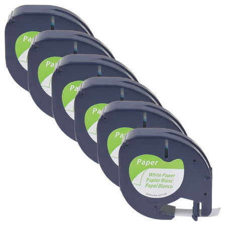 - GREENCYCLE 6PK 12mm 4m Black on White Paper Label Tape for Dymo 91330 91220 91200 59421 S0721510 LetraTag Printer