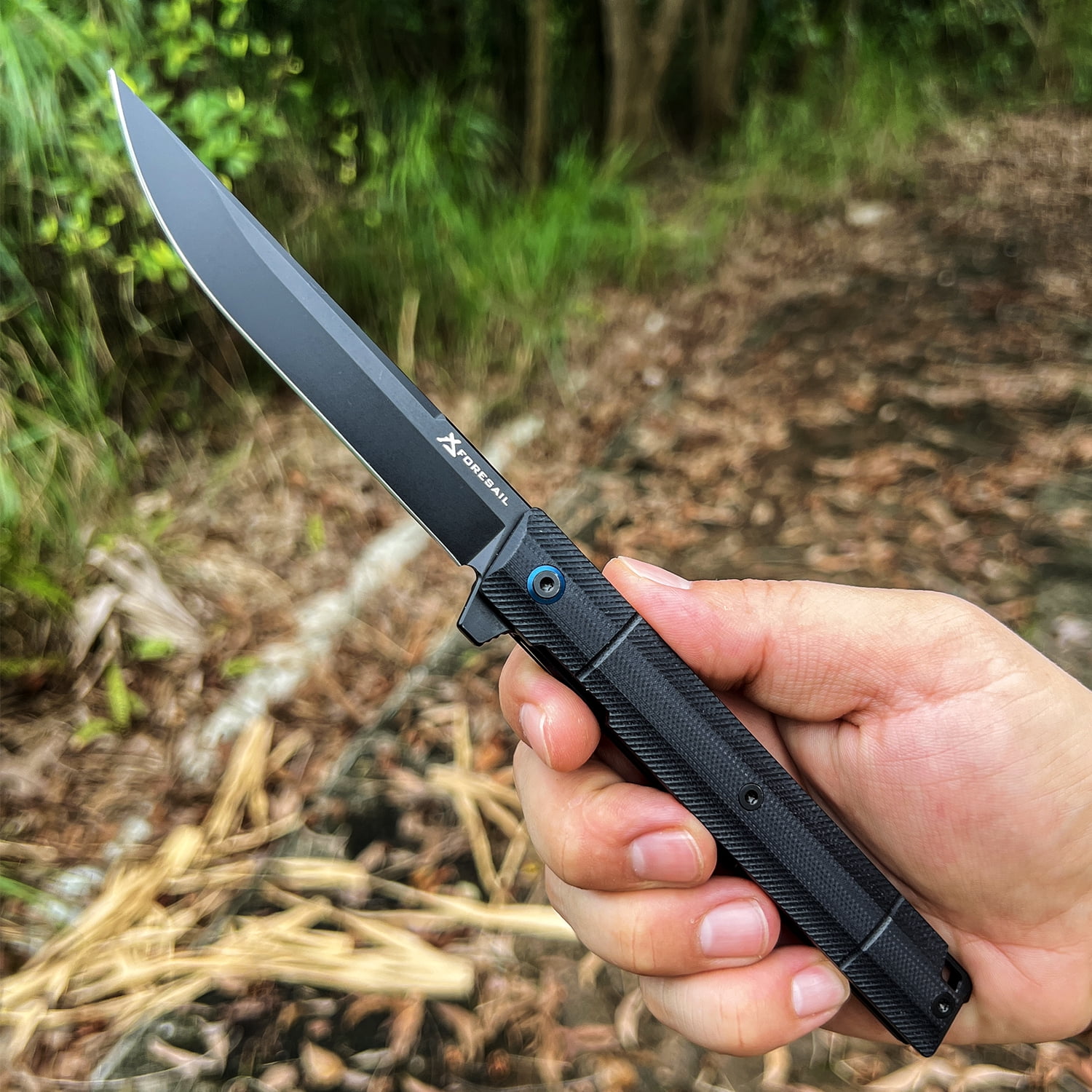 FORESAIL Pocket Folding Knife Black PVD DC53 steel and Black G10 Handle  Outdoor Camping EDC knife
