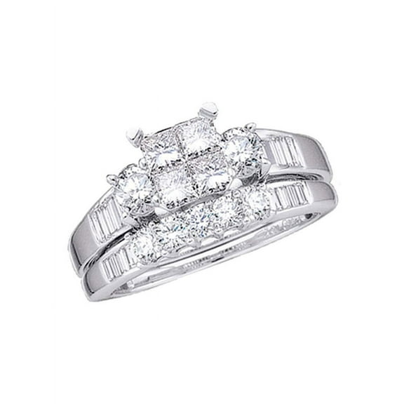 10kt White Gold Womens Princess Diamond Bridal Wedding Ring Band Set 1.00 Cttw