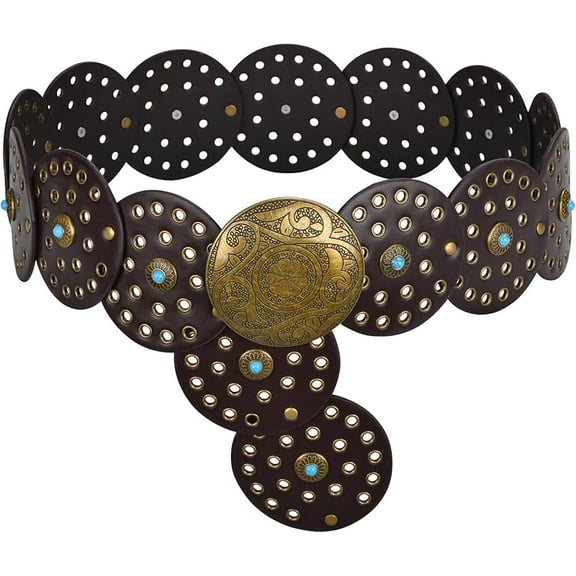 Women's Western Belt Bohemian Cowgirl Wide Plate Belt Women's Concho Cowboy Belt