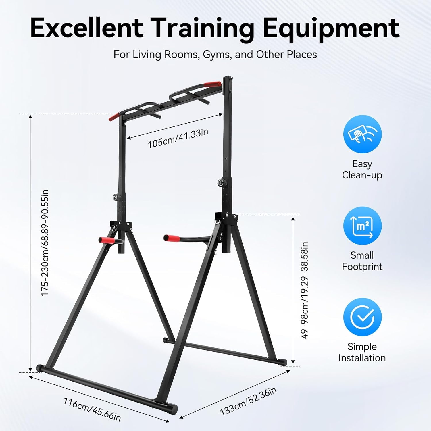 Foldable Power Tower Pull Up Bar and Dip Station Height Adjustable Pull Up Bar Strength Training Fitness Workout Equipment Free Standing Power Tower Rack for Home Gym