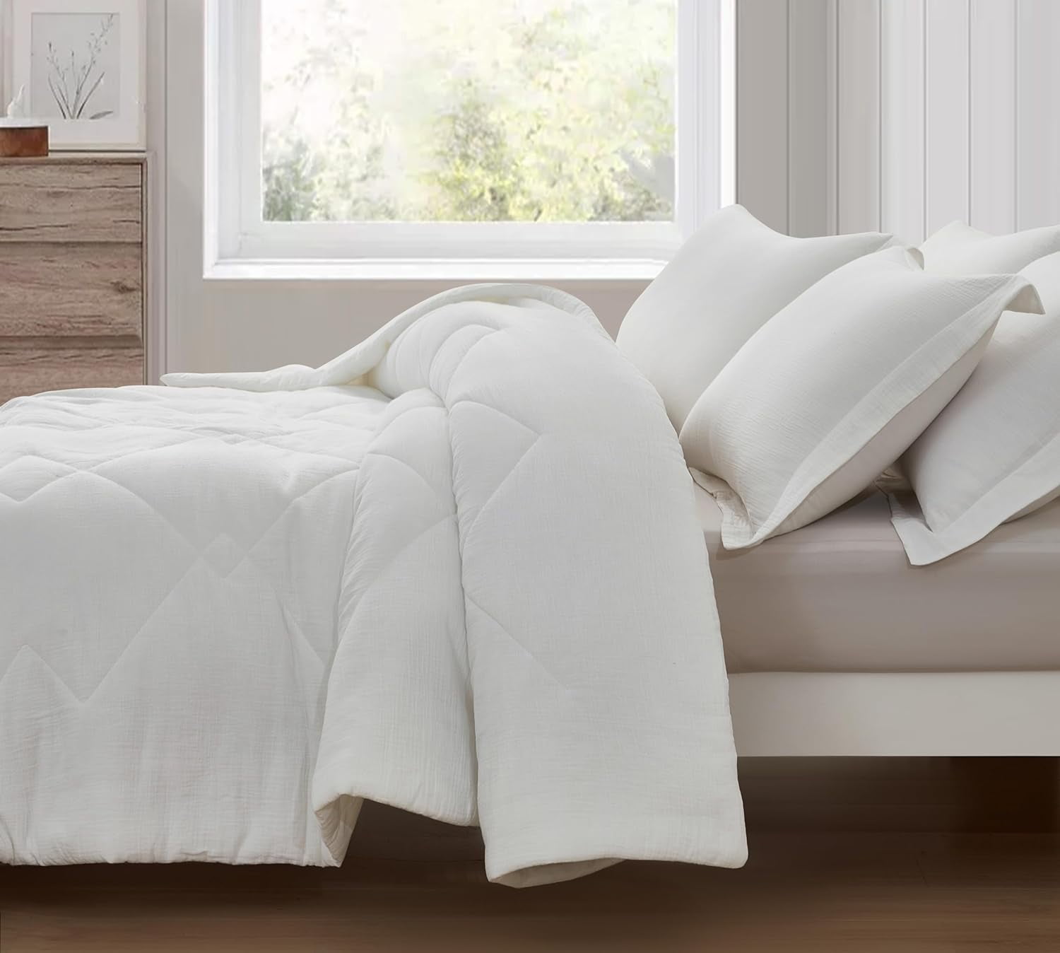 Chezmoi Collection Skye 3-Piece 100% Cotton Muslin Thin Comforter Set Oversized King, White Reversible Soft Washed Cotton Gauze Breathable Lightweight Summer Blanket