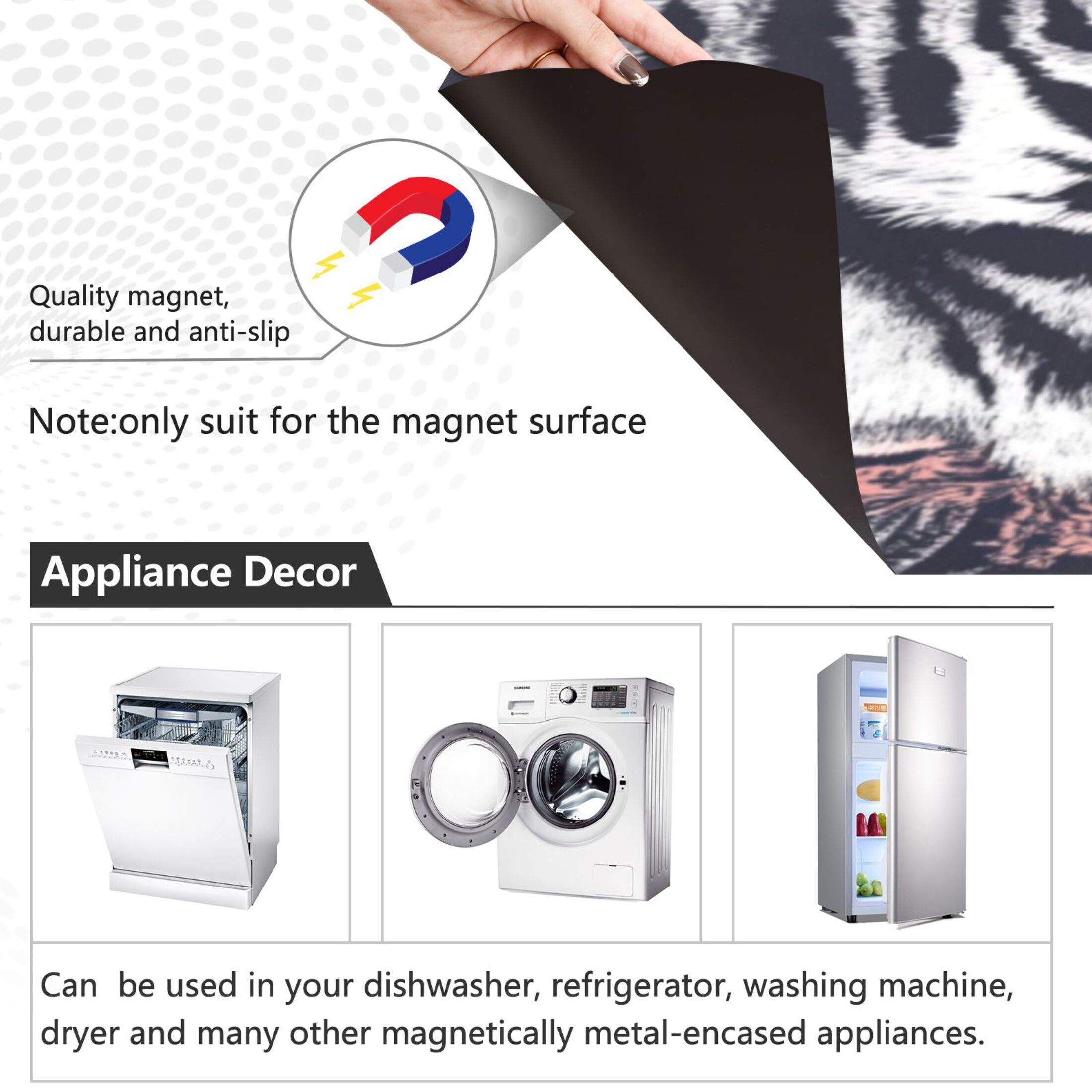Dishwasher Magnetic Sticker 23x26 Inch Refrigerator Magnetic Sticker Washing Machine Magnetic Sticker Kitchen Panel Magnetic Sticker Home Decor Black and White Tiger