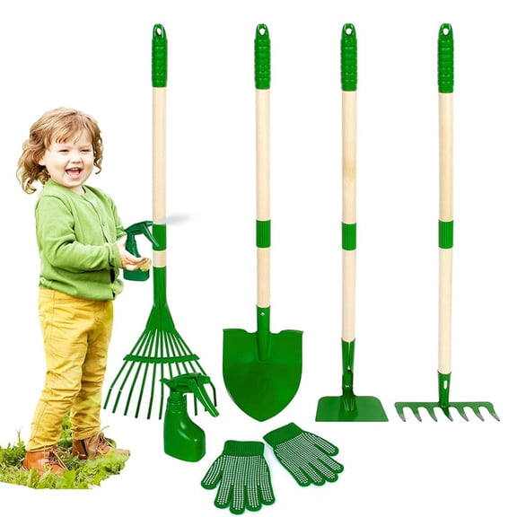 Kids Gardening Tools Set - 6pcs Garden Tool for Kids with Shovel, Rake, Hoe, Leaf Rake, Yard Lawn Digging Weed Toys