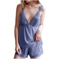 thumbnail image 3 of Goodtrade8 Ice Slik Pajamas Sets for Women Sleeveless 2 Pieces Homewear Casual PJS Loungewear Shorts & Tops Summer Lace Solid Color Womens PJ Sets Homewear, 3 of 7