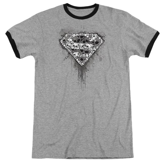 Superman Many Super Skulls Adult Ringer T-Shirt Heather Black